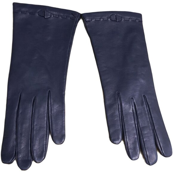 New! Vintage Size S Blue Soft Leather Formal Lined 9" Gloves Wrist Weave Lauffer